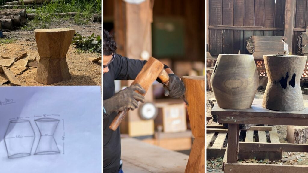 Móveis de madeira sustentável: Processo de execução da dupla Garden