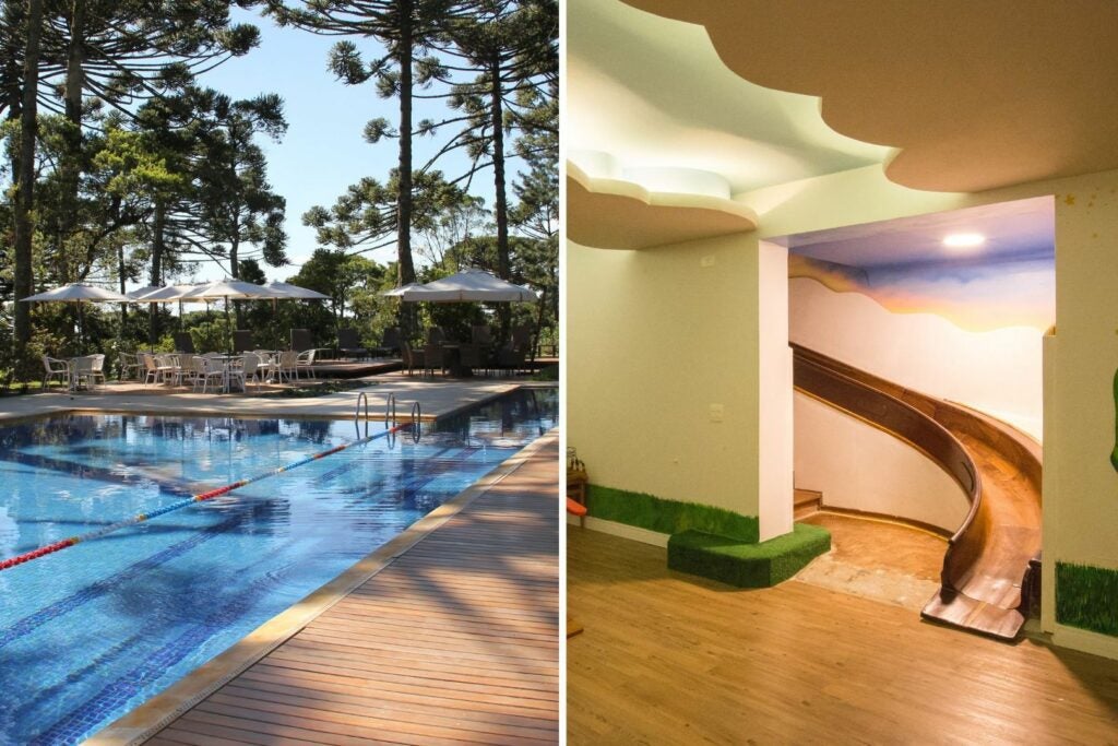 Evolução: piscina para adultos e raia de 25 metros com água aquecida, e o escorregador interno existente desde 1943